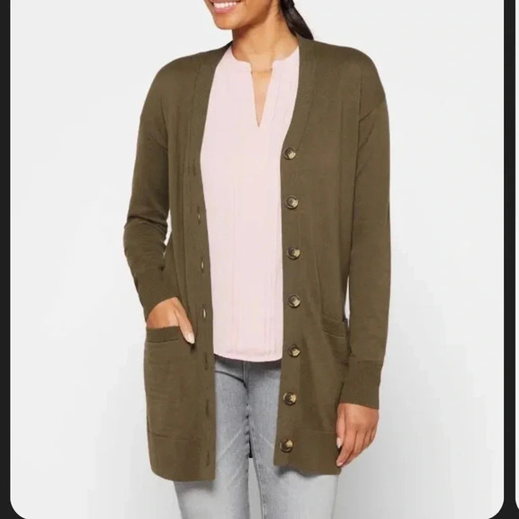 NWT Sanctuary Women’s Mini Dress/Long Cardigan Sweater (Olive Green) - Picture 2 of 9